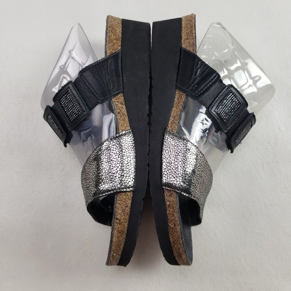 Naot Emma Slide Wedge Sandal Womens 7 EU 38 Black Silver Leather Slip On Strappy - Picture 5 of 11